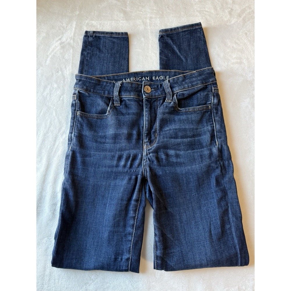 American Eagle Jeans Womens 8 X-Long Blue Stretch Hi Rise Jegging Stretch Denim